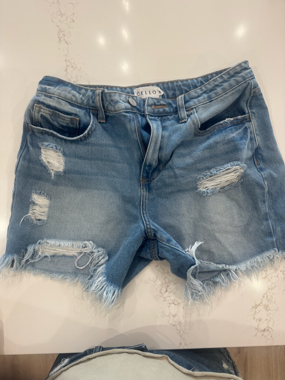 Cello Light Blue Distressed Denim Shorts